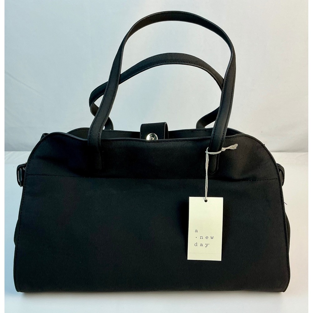 A New Day Black Faux Suede Tote Bag Gold Buckle Accents New With Tags